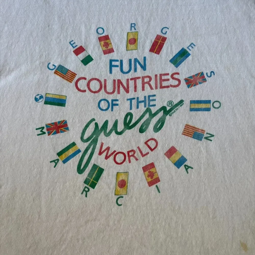 Vintage GUESS Flag Tank Top Shirt Men's Size M 1989 White Worn - Picture 3 of 9